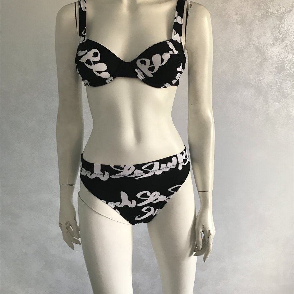 VINTAGE ALBA MODA Italy NWOT Letter Print High Waisted Bikini Set S M